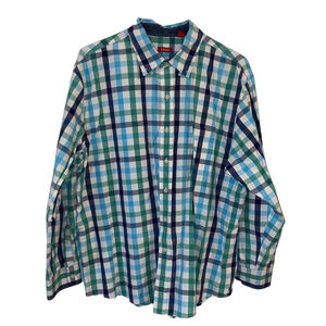 Men's IZOD Casual Button Down Shirt XL Green Blue Plaid